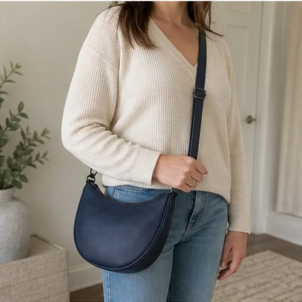 Navy Faux Leather Bag